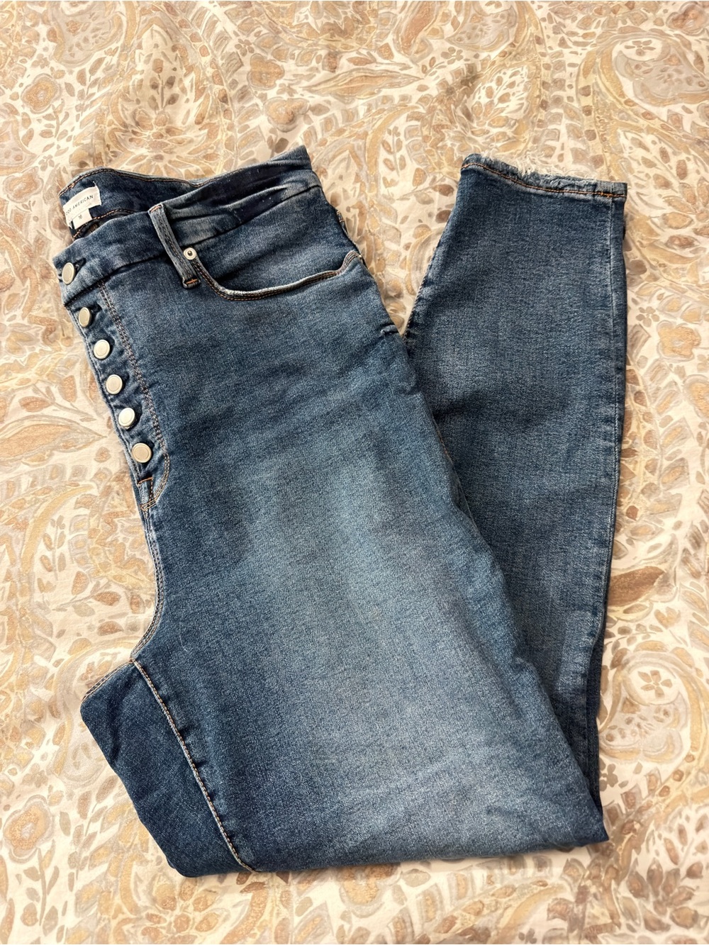Good American High-Rise Button-Front Jeans - Blue Wash